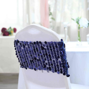 Add a Touch of Elegance with Navy Blue Sequin Chair Sashes