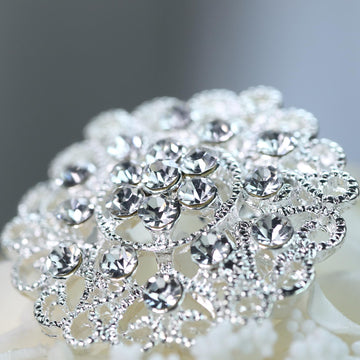 Assorted Silver Plated Mandala Crystal Rhinestone Brooches for Elegant Event Decor