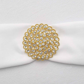 Add a Touch of Elegance with the Gold Rhinestone Metal Flower Chair Sash Band Buckle