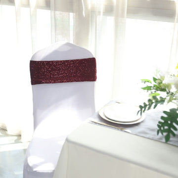 Create Lasting Impressions with Burgundy Sequin Spandex Chair Sashes