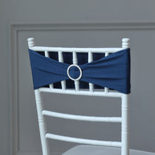 Pack Of 5 Navy Blue Spandex Stretch Chair Sash With Silver Diamond Ring Slide Buckle 5 Inch x 14 Inch