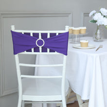 5 Pack Of Stretchable Chair Sash In Purple Spandex With Silver Diamond Buckle 5 Inch x 14 Inch