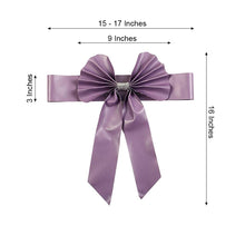 Satin & Faux Leather Amethyst Bow with measurements of 15-17 inches and 3 inches