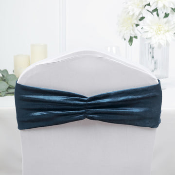 Create a Luxurious Atmosphere with Navy Blue Velvet Ruffle Stretch Chair Sashes