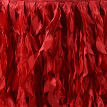 Red Taffeta Table Skirt With Curly Willow Design 17 Feet#whtbkgd