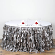 14 Feet Silver Taffeta Table Skirt With Curly Willow Design