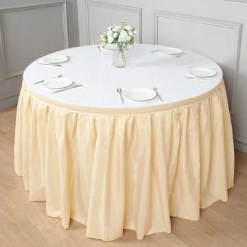 Enhance Your Table Settings with the Beige Pleated Polyester Table Skirt
