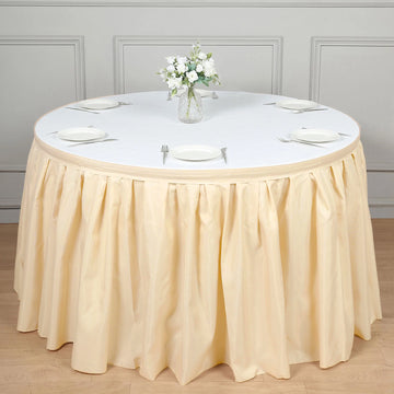 Create a Festive Ambiance with Beige Pleated Polyester Table Skirt