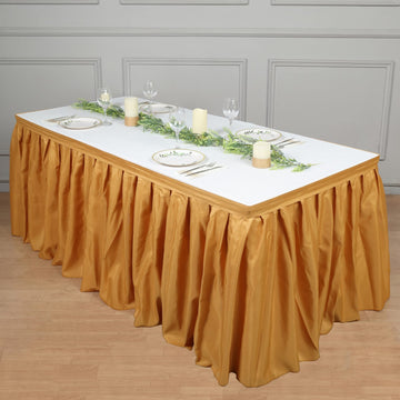 Add Elegance to Your Event with the Gold Pleated Polyester Table Skirt