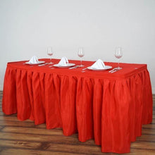 14 Feet Pleated Polyester Table Skirt In Red Color