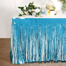 Blue Metallic Foil Fringe Tinsel Table Skirt 30 Inch x 9 Feet