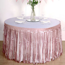 Dusty Rose Metallic Foil Table Skirt with Fringe Tinsel 30 Inch x 9 Feet