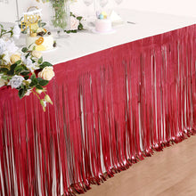 Matte Red Metallic Foil Fringe Tinsel Table Skirt 30 Inch x 9 Feet