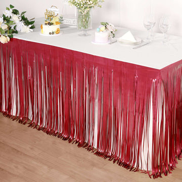 Add a Pop of Color with the Matte Red Metallic Foil Fringe Table Skirt