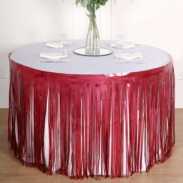 Elevate Your Event Decor with the Matte Red Metallic Foil Fringe Table Skirt