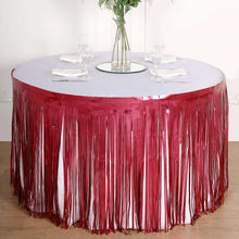 Matte Red Metallic Foil Table Skirt with Fringe Tinsel 30 Inch x 9 Feet