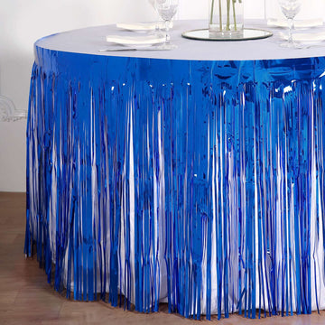 Add a Pop of Color and Charisma with the Royal Blue Metallic Foil Fringe Table Skirt