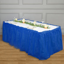 Waterproof Disposable Plastic Royal Blue Table Skirt With Ruffled Design 14 Feet