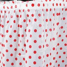 10 MM Thick Pleated Plastic Table Skirts 14 Feet White With Red Polka Dots#whtbkgd