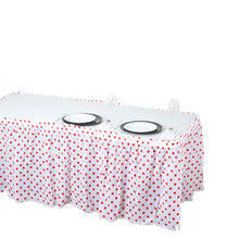 14 Feet White Pleated Plastic Table Skirts With Red Polka Dots 10 MM Thick