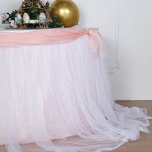 Two Layered 21Feet White Table Skirt With 48 Inch Tulle And 30 Inch Blush Rose Gold Satin 