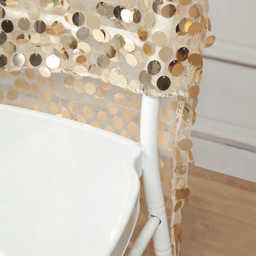 Elevate Your Event Decor with Champagne Big Payette Sequin Chiavari Chair Slipcovers