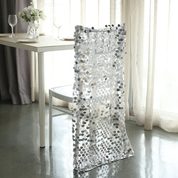Add a Touch of Luxury to Your Event with the Silver Big Payette Sequin Chiavari Chair Slipcover