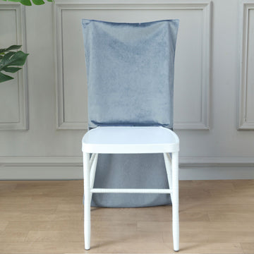 Indulge in the Buttery Softness of the Dusty Blue Velvet Chiavari Chair Back Slipcover