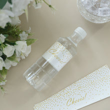 Cheers Wedding Water Bottle Stickers In White And Gold
