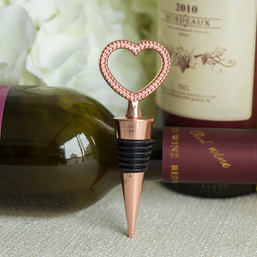 Rose Gold Metal Studded Heart Wine Bottle Stopper Party Favors