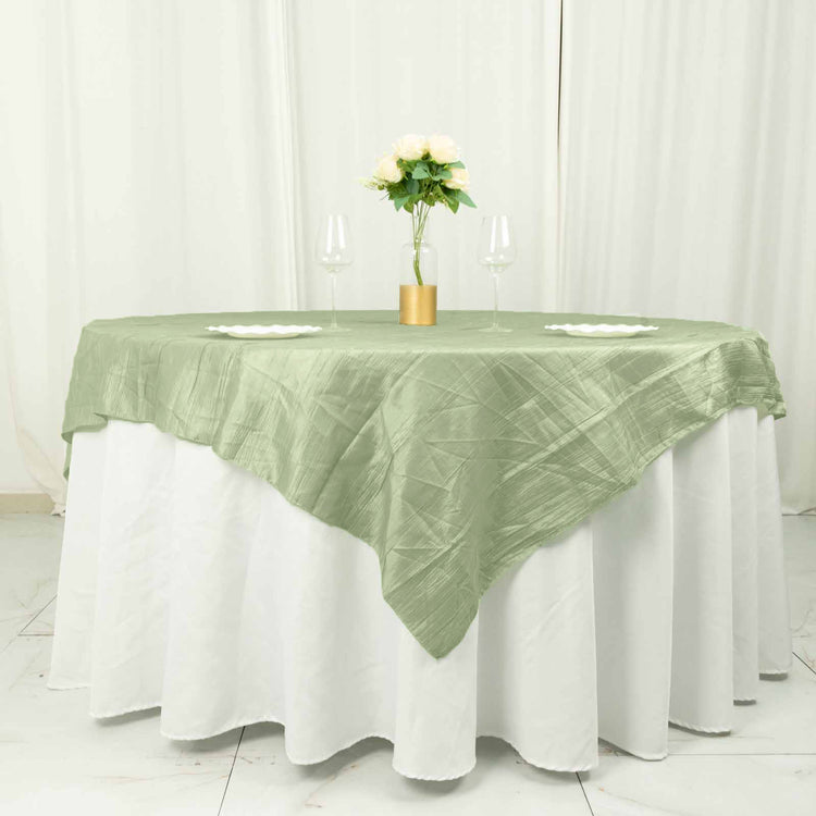 72X72 Inch Crinkle Taffeta Sage Square Table Overlay Topper