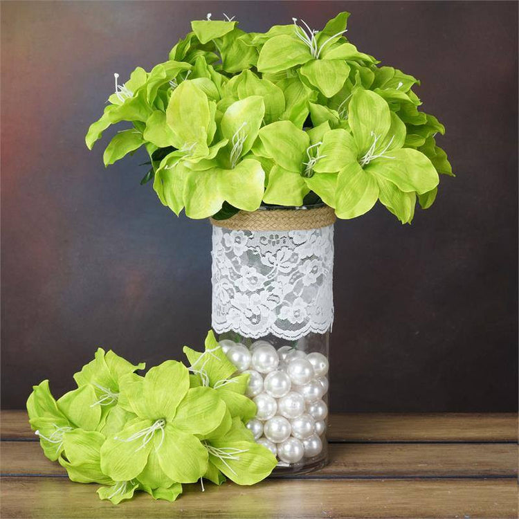 10 Bushes | Sage Green Artificial Silk Tiger Lily Flowers, Faux Bouquets