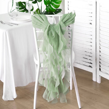 Create Unforgettable Moments with the Sage Green Chiffon Curly Chair Sash