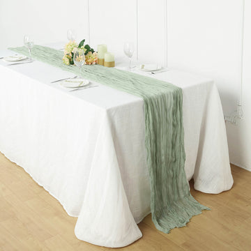 Elevate Your Event Decor with the Sage Green Gauze Cheesecloth Boho Table Runner