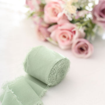 2 Pack Sage Green Silk-Like Chiffon Ribbon Roll, DIY Wedding Bouquet Linen Wrap 6yds