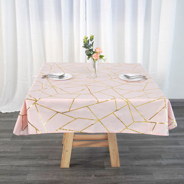 Blush Seamless Polyester Square Tablecloth With Gold Foil Geometric Pattern 54"x54"