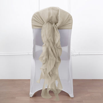 Elegant Beige Chiffon Hoods With Ruffles Willow Chair Sashes