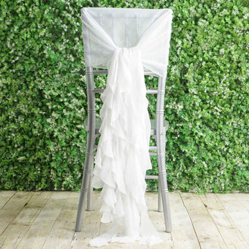 1 Set White Chiffon Hoods With Ruffles Willow Chair Sashes