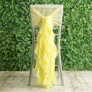 1 Set Yellow Chiffon Hoods With Ruffles Willow Chair Sashes