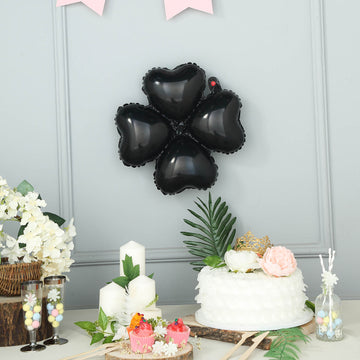 Shiny Black Four Leaf Clover Shaped Mylar Foil Balloons 15"