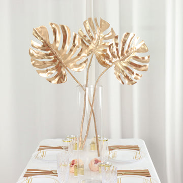 Add a Touch of Luxury with Shiny Golden Artificial Tropical Palm Leaf Stems