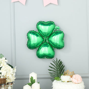 10 Pack Shiny Green Four Leaf Clover Shaped Mylar Foil Balloons 15"