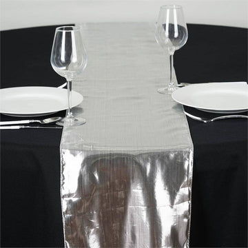 Add Elegance to Your Table with the Shiny Metallic Foil Silver Lame Fabric Table Runner