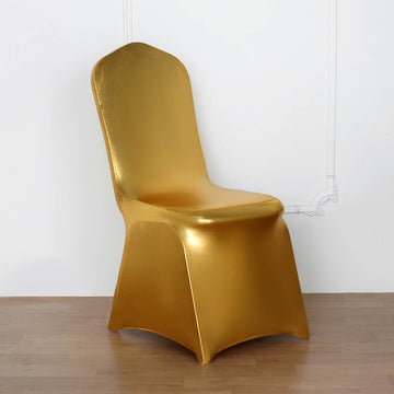 Elevate Your Event with the Shiny Metallic Gold Spandex Banquet Chair Cover