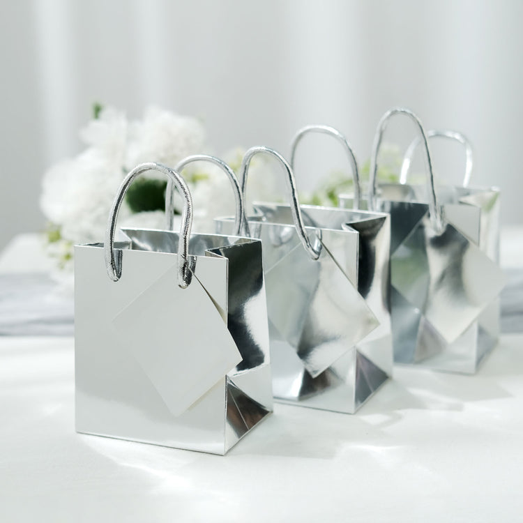 Shiny Silver Foil 5 Inch Gift Bags With Handles