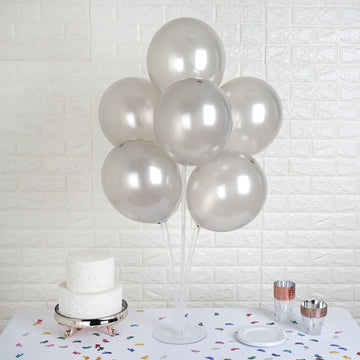 25 Pack Shiny Pearl Silver Latex Helium, Air or Water Balloons 12"