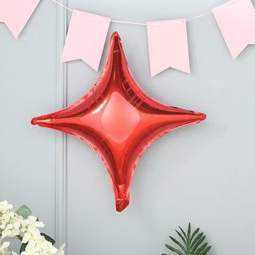 3 Pack Shiny Red Quadrangle Star Mylar Foil Helium Air Balloon 23"