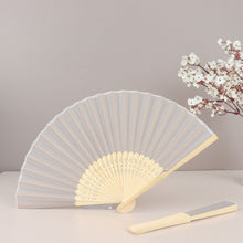 5 Pack Silver Asian Silk Folding Fans Party Favors, Oriental Folding Fan Favors