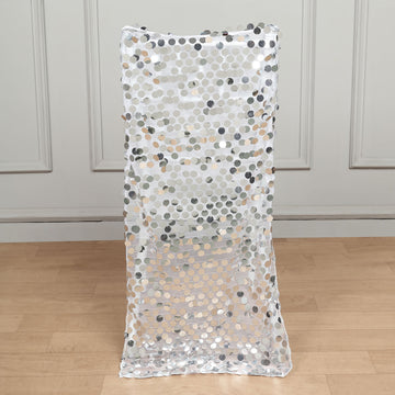 Create an Opulent Ambiance with the Silver Big Payette Sequin Chiavari Chair Slipcover