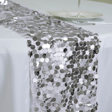 Silver Big Payette Sequin Table Runner 13"x108"